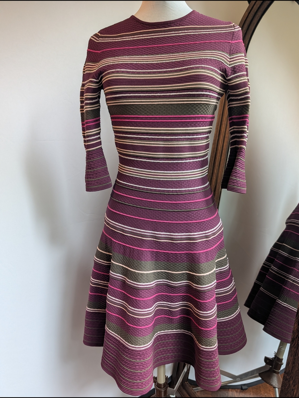 Ted Baker Plum, Olive and Cream Striped Fit-&-Flare Dress